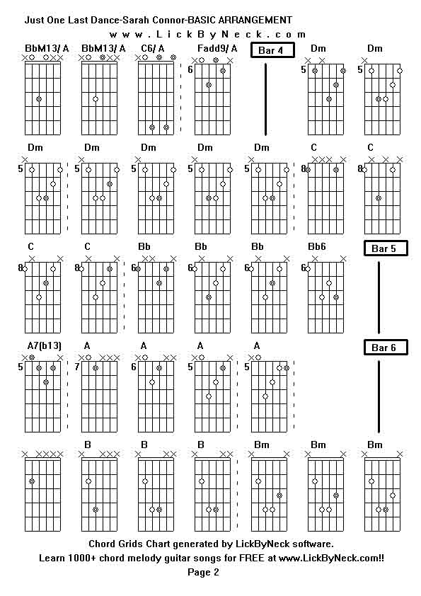Chord Grids Chart of chord melody fingerstyle guitar song-Just One Last Dance-Sarah Connor-BASIC ARRANGEMENT,generated by LickByNeck software.